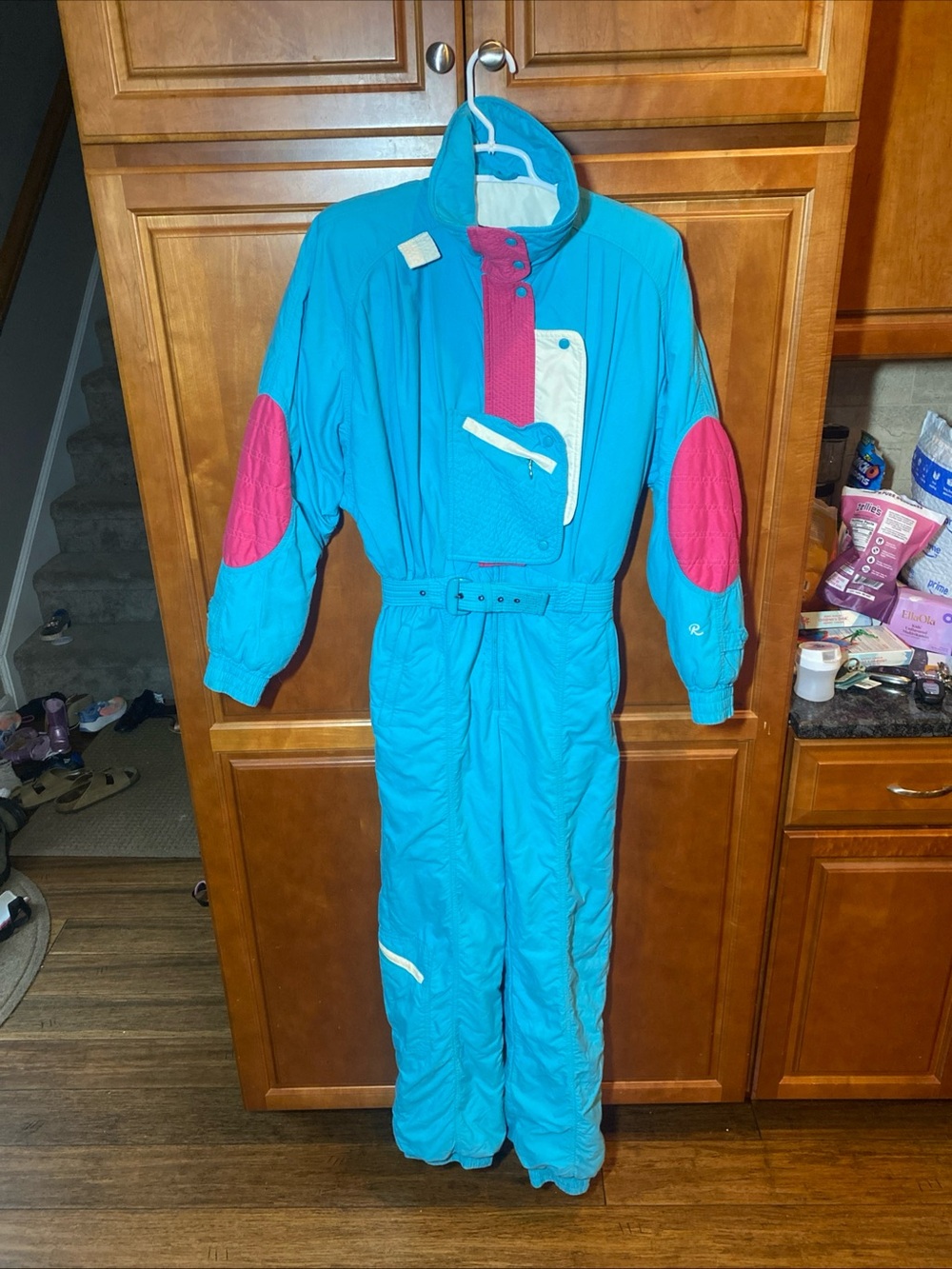 VTG 80s 90s Roffe One Piece Ski Suit Men M Women L Neon Teal Blue Pink USA Made